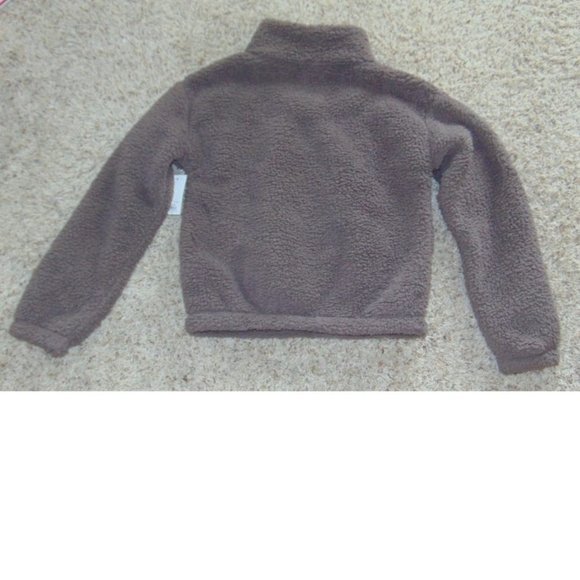 Womens Sherpa Sweater SO Brown Medium Collared Snap Neck Pullover Dolman Sleeves - Picture 6 of 6